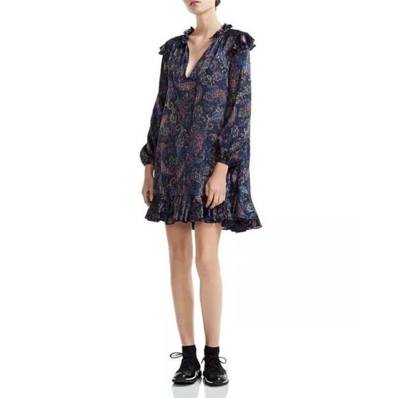 Maje Riley Ruffled Paisley-Print Mini Dress - Picture 1 of 7